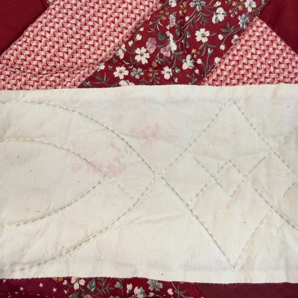 Vintage Handmade King Quilt Apple Basket Applique Patchwork Hand Quilted 96x118